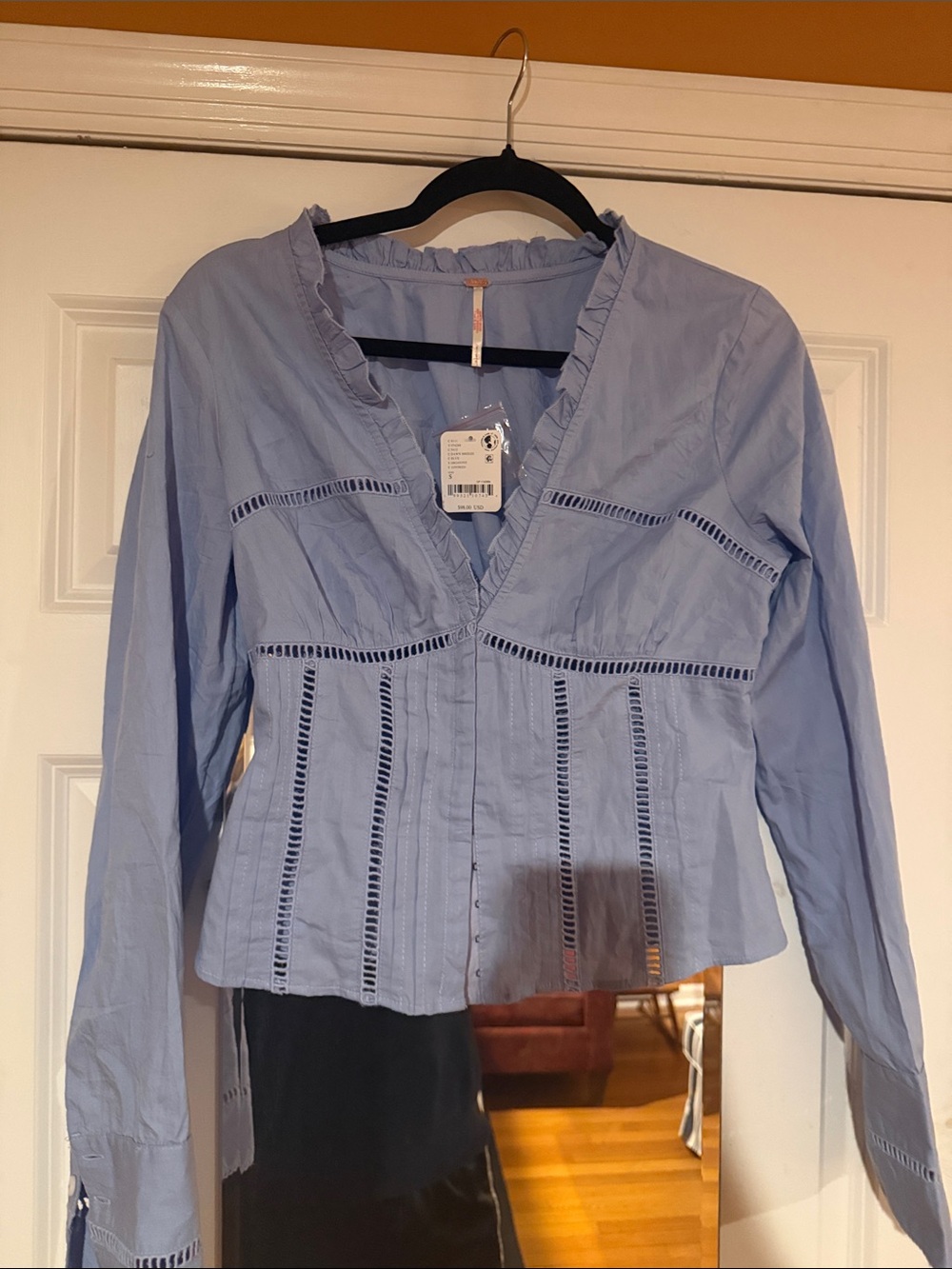 Free People Light Blue Crochet Trim Peasant Blouse - Picture 3 of 4
